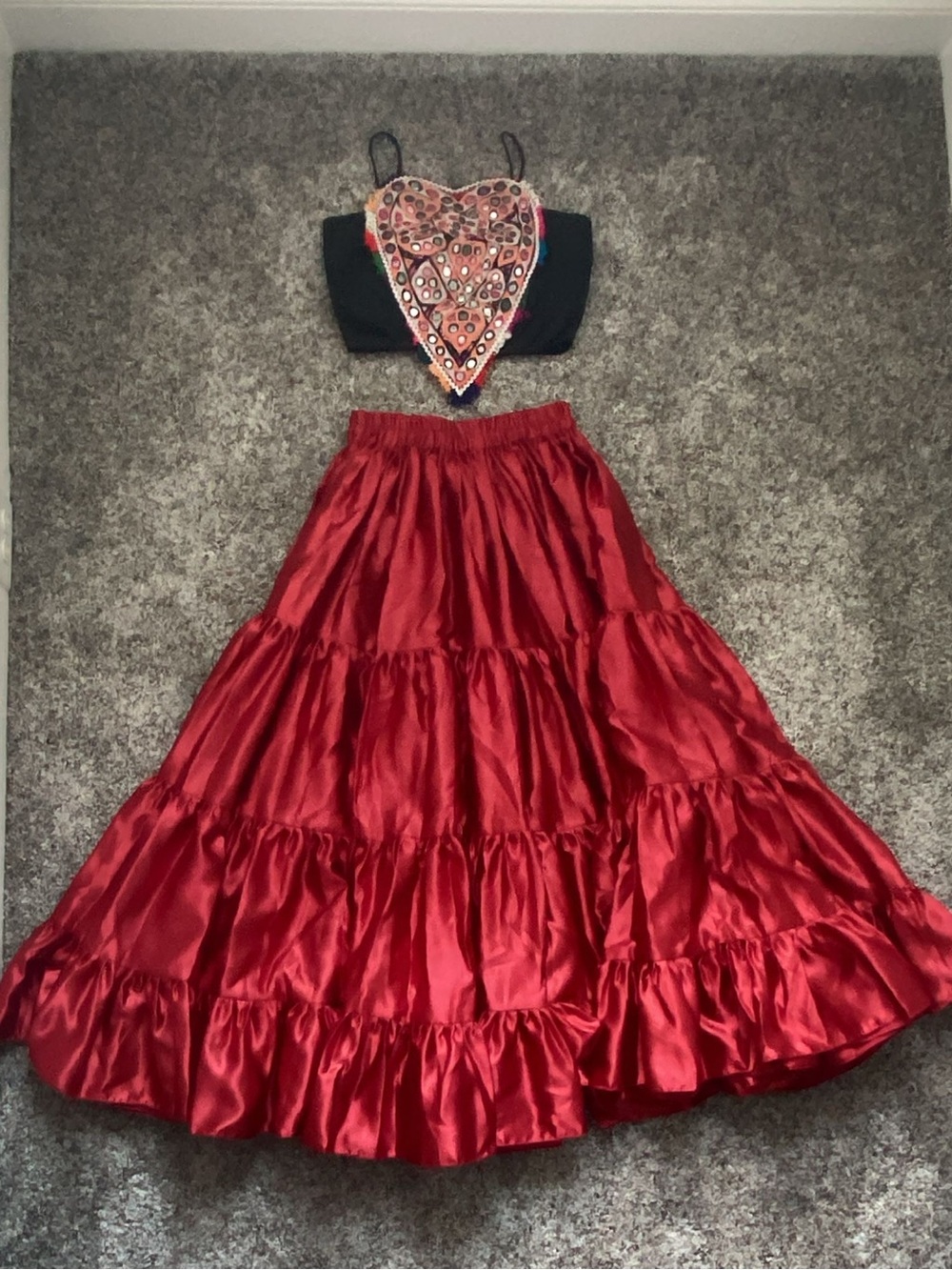 Red Tiered Maxi Skirt - Elegant Full-Length Women's Skirt
